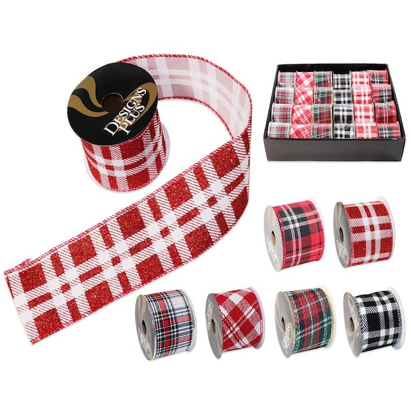 Unbranded 2.5 in. x 9 ft. 6 Assorted Plaids and Tartans Xmas Ribbon (24-Pack)