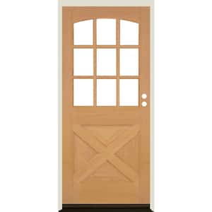36 in. x 80 in. Farmhouse X Panel LH 1/2 Lite Clear Glass Unfinished Douglas Fir Prehung Front Door
