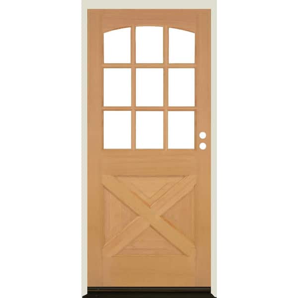Krosswood Doors 36 in. x 80 in. Farmhouse X Panel LH 1/2 Lite Clear Glass Unfinished Douglas Fir Prehung Front Door