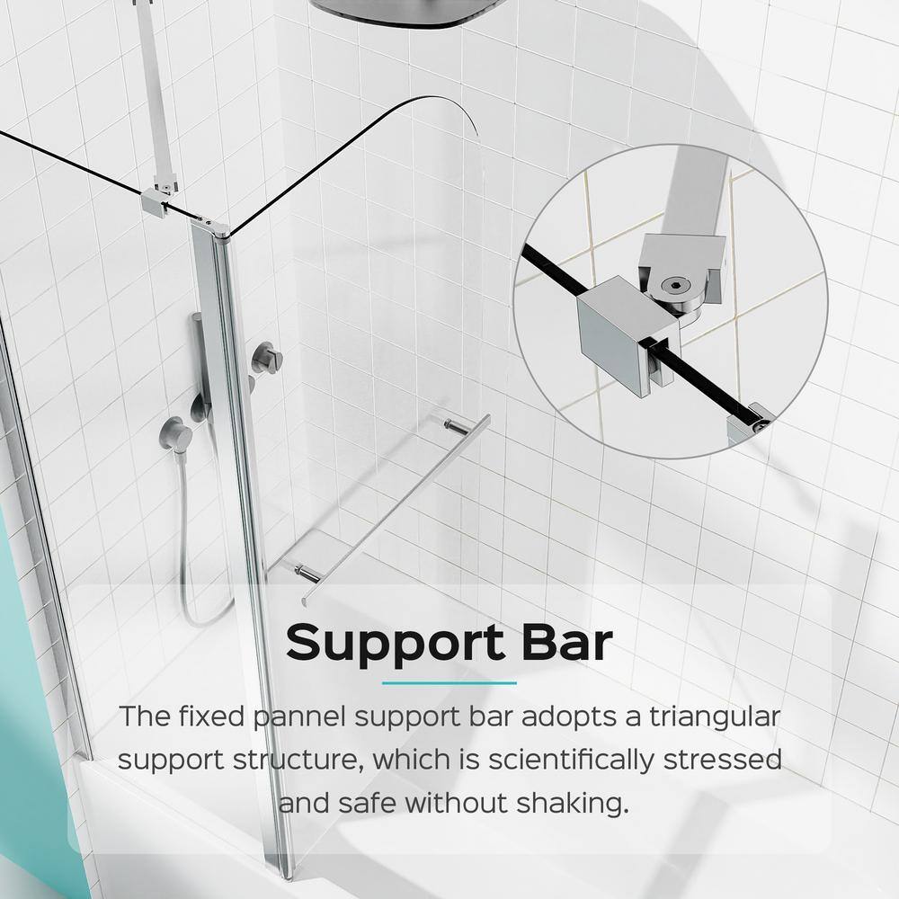 43 in. Chrome Frameless Pivot Tub Door with Clear Glass