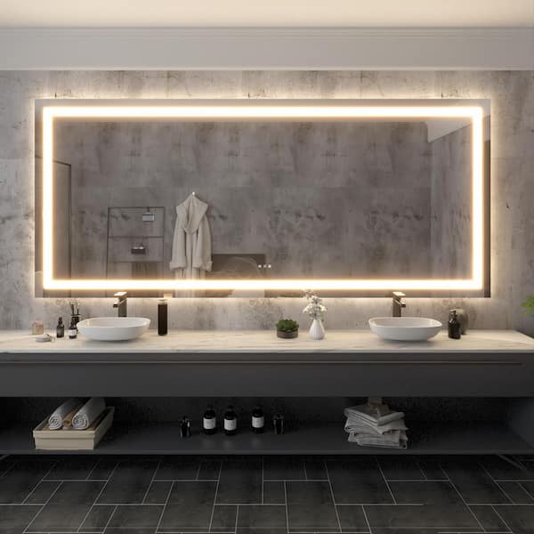 110 in. W x 48 in. H Rectangular Frameless LED Light Anti-Fog Wall Bathroom Vanity Mirror with Backlit and Front Light