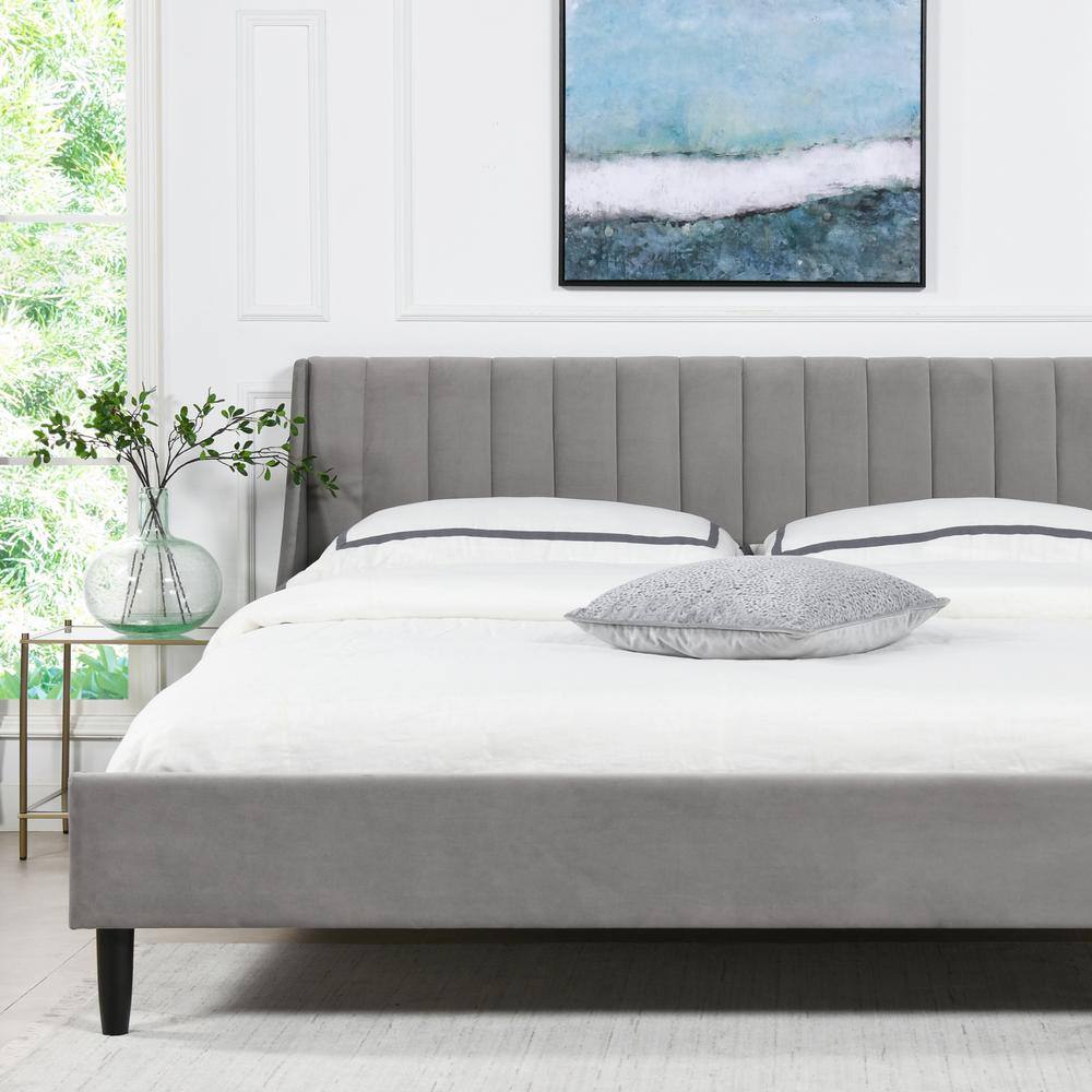 Aspen Upholstered Opal Grey King Bed, Grey Upholstered Bed King