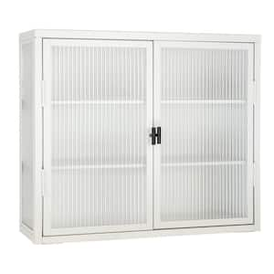 Anky 27.6 in. W x 9.1 in. D x 23.6 in. H Retro Bathroom Storage Wall Cabinet with Moru Glass Doors in White