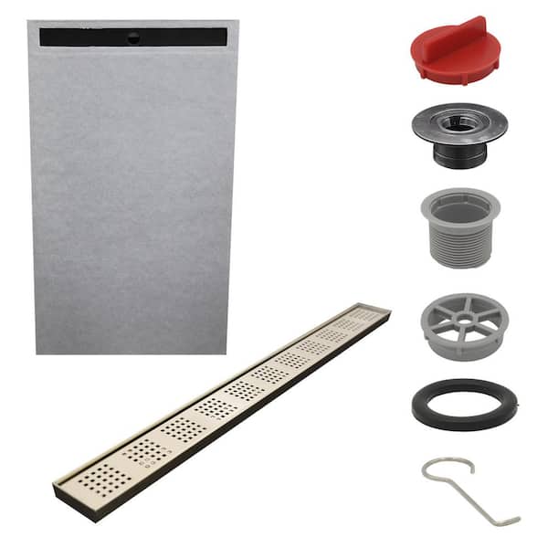 Watershield Shower System 36 in. x 60 in. Pre-sloped End Linear Drain Pan with Chrome Square Punch Shower Kit