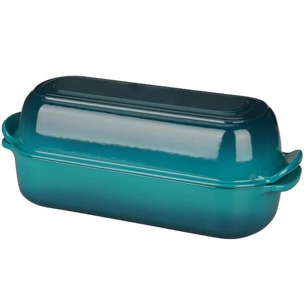 12.5 in. L x 5.5 in. W 5 qt. Enameled Cast Iron Loaf Pan with Lid for Homemade Sourdough Bread Baking, Darkblue (1-Pack)