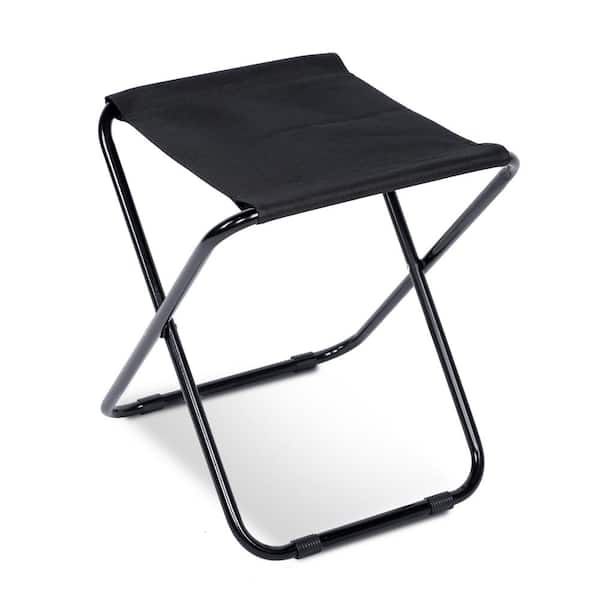 Otryad Black Metal Garden Stool 1-Pack, Folding Portable Camp Stool, Folding Foot Rest for Light-Weight Compact Chair