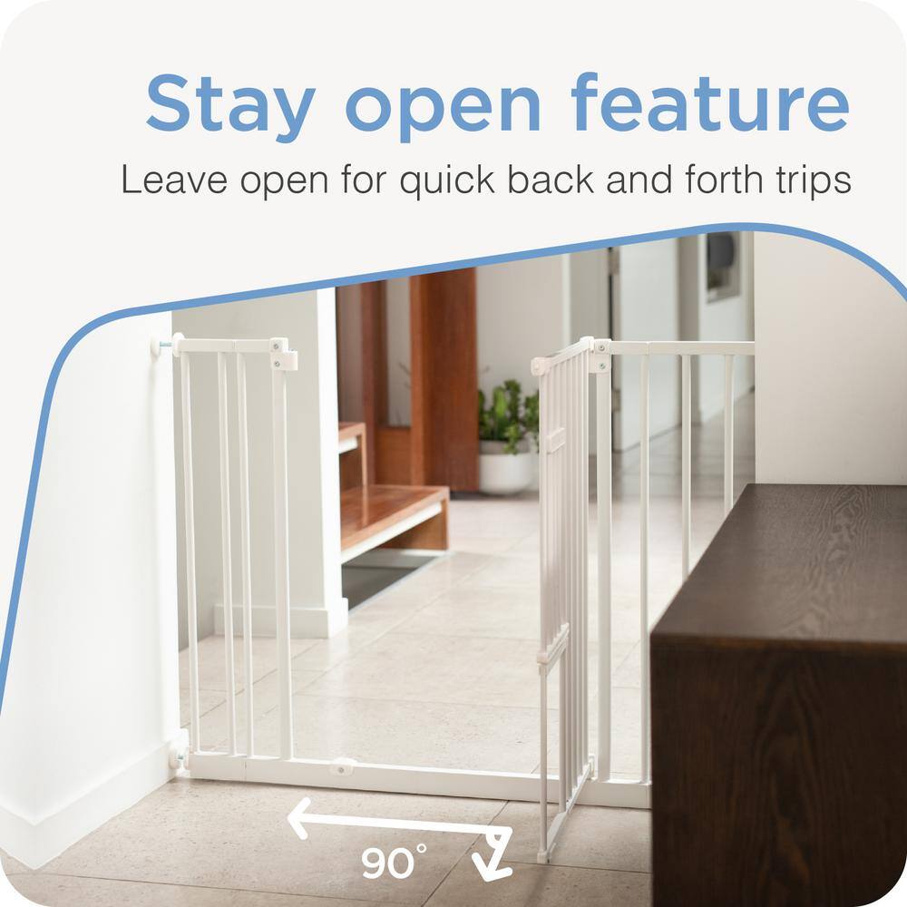 Extra Wide White Metal Baby Gate with Pet Door