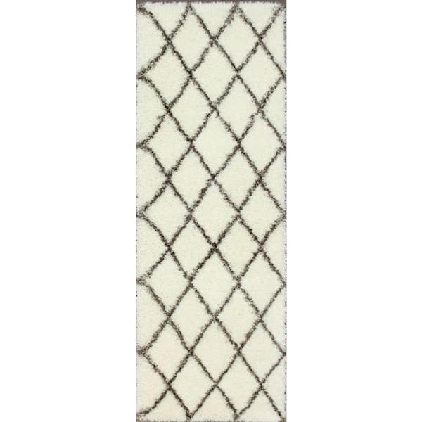 nuLOOM Everly Geometric Shag Brown 3 ft. x 8 ft. Runner