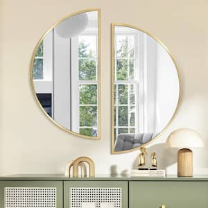 16 in. W x 32 in. H Half Circle Gold Aluminum Alloy Framed Wall Mirror Classic Accent Mirror (2-Pieces)