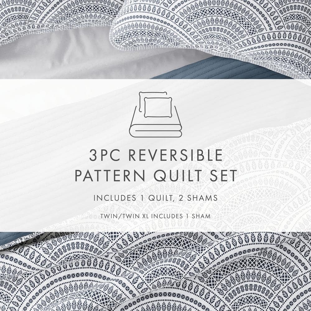 Dusk Blue King Reversible Microfiber Scallop Quilt Set