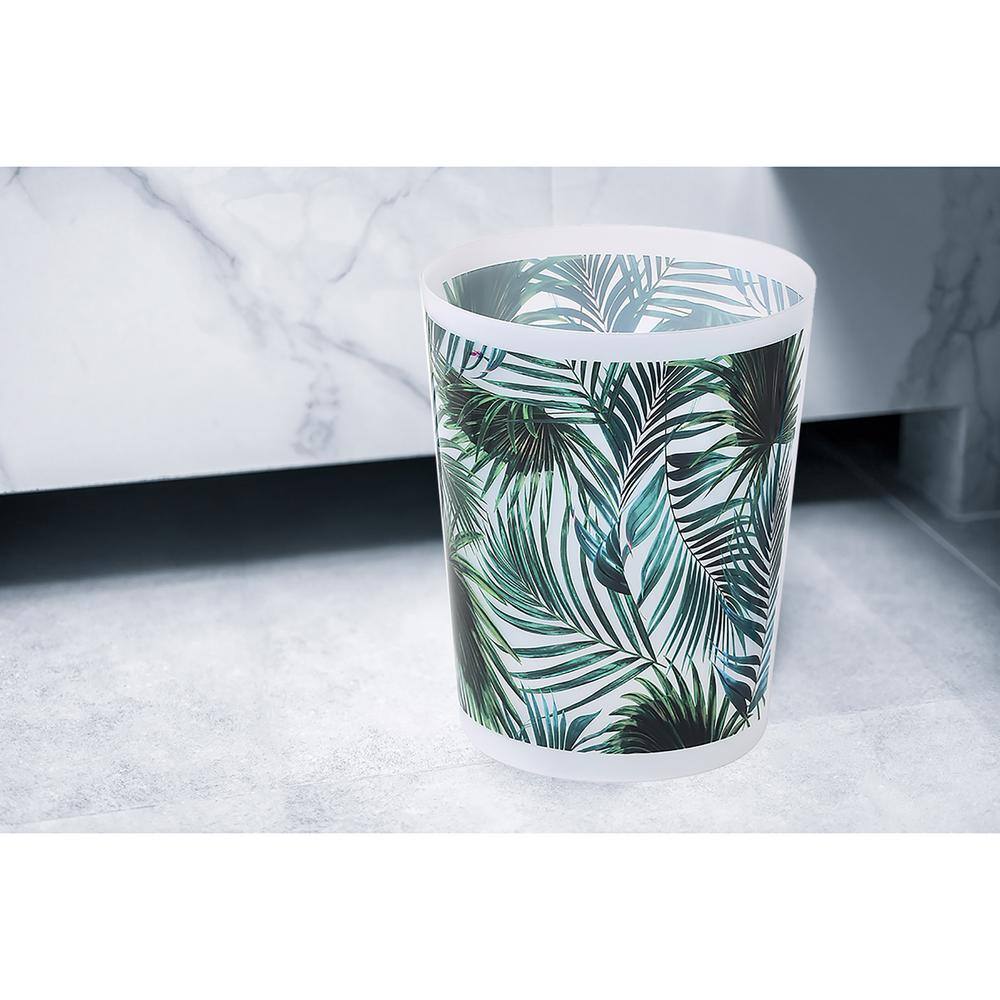 Tropical Palm Leaves Blue Plastic Bathroom Waste Basket