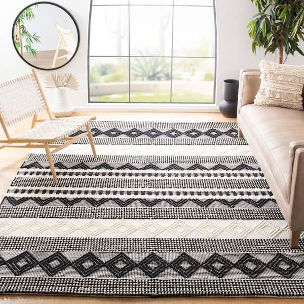 Natura 9 ft. x 12 ft. Black/Ivory Geometric Area Rug