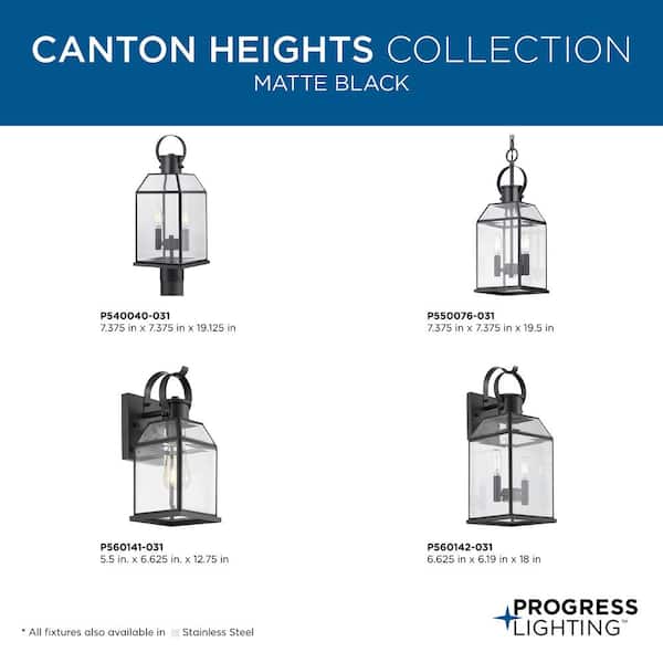 Canton Heights 2-Light 18 in. Matte Black Outdoor Wall Lantern with Clear Beveled Glass Canton Heights 2-Light 18 in. Matte Black Outdoor Wall Lantern with Clear Beveled Glass