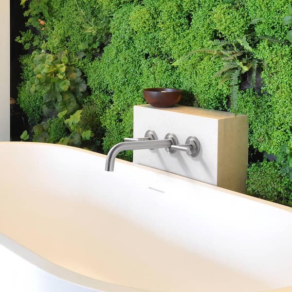 Double Handle Wall Mounted Bathroom Faucet in Brushed Nickel