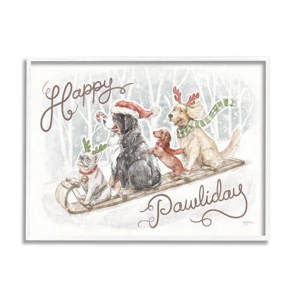 Stupell Industries Happy Pawliday Dogs by Mary Urban 1-Piece Framed Graphic Print Animal Poster Art Print 20 in. x 16 in.