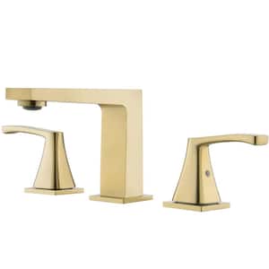 8 in. Widespread Double-Handle Bathroom Faucet with Valve 3-Hole Stainless Steel Bathroom Sink Taps in Brushed Gold