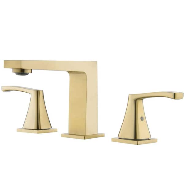 AIMADI 8 in. Widespread Double-Handle Bathroom Faucet with Valve 3-Hole Stainless Steel Bathroom Sink Taps in Brushed Gold