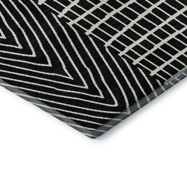Mayfield Premium Machine Washable Abstract AMF990 Black 3 ft. x 4 ft. Area Rug