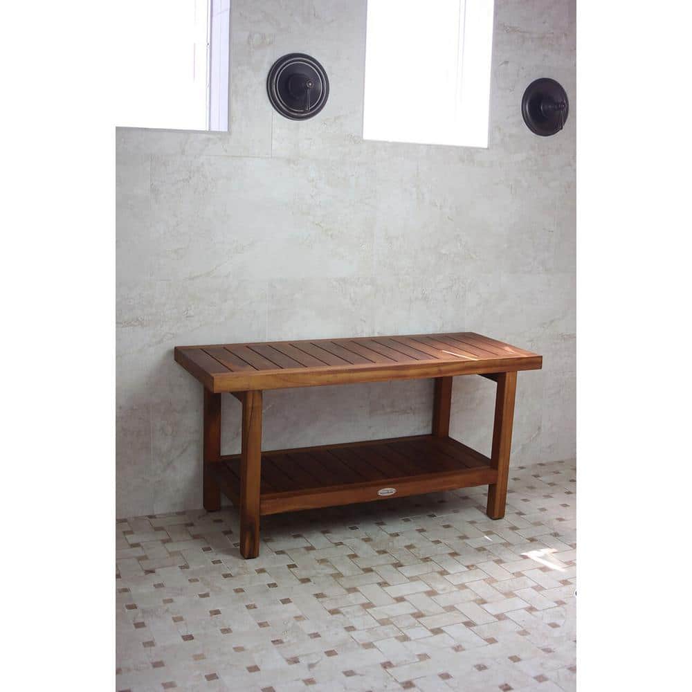 36" Natural Teak Wood Spa Shower Bench with Shelf