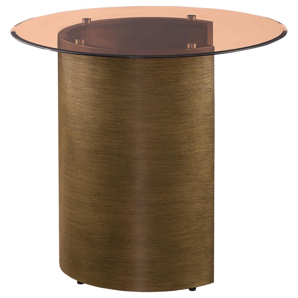 Morena Round Bronze Metal End Table with Tawny Glass Top