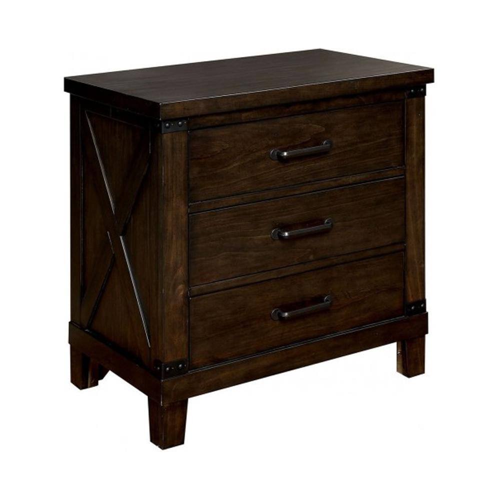 Bianca Dark Walnut 3-Drawer Rustic Nightstand