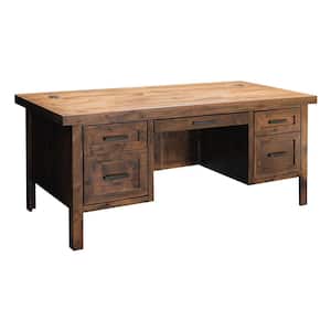 Sausalito 71 in. Rectangle Whiskey Wood 5-Drawer Executive Desk with Grommets