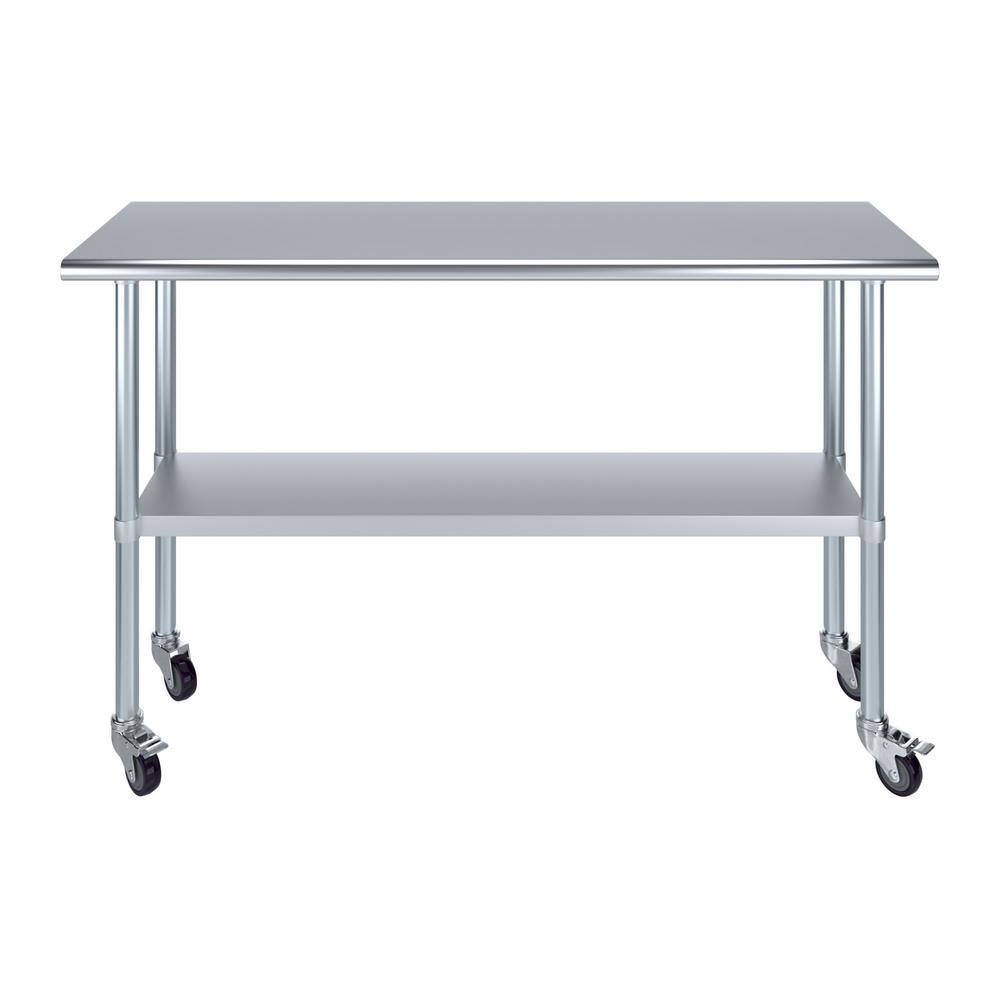 60" Stainless Steel Work Table with Galvanized Undershelf and Casters