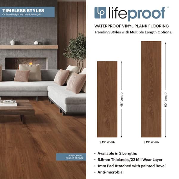 Lifeproof French Oak Basque Brown 22 MIL x 9.13 in. W x 48 in. L