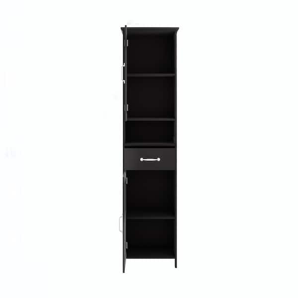 15.74 in. W x 11.8 in. D x 64.96 in. H Black Narrow Height Slim Tall Linen Cabinet