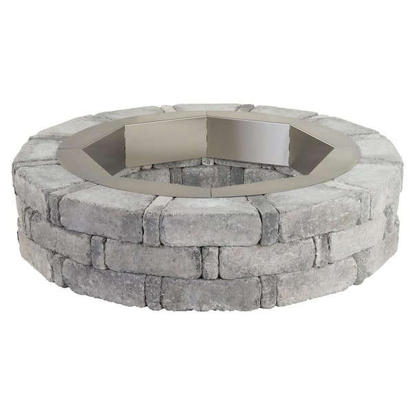 Pavestone RumbleStone 46 in. x 10.5 in. Round Concrete Fire Pit Kit No. 1 in Greystone with Round Steel Insert