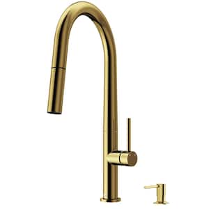 Greenwich Single-Handle Pull-Down Sprayer Kitchen Faucet with Bolton Soap Dispenser in Matte Brushed Gold
