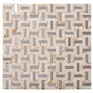 Silver Brick Ivory 12.01 in. x 12.01 in. Brick Joint Polished Marble Mosaic Tile (10.1 sq. ft./Case)