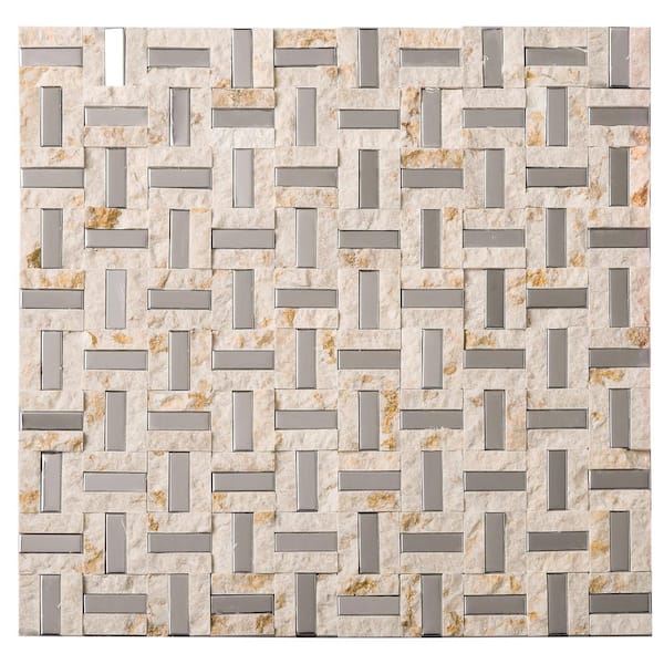 MOLOVO Silver Brick Ivory 12.01 in. x 12.01 in. Brick Joint Polished Marble Mosaic Tile (10.1 sq. ft./Case)