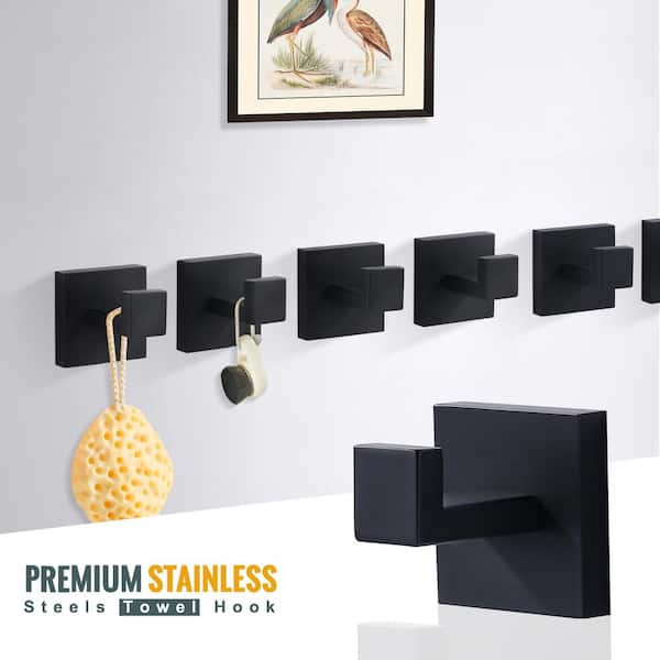 J-Hook Wall Mount Hook Robe/Towel Hook in Matte Black 6PCS