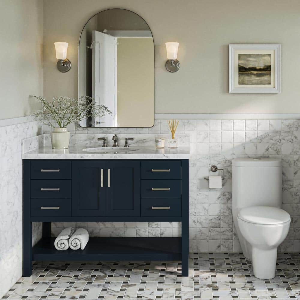 Midnight Blue Solid Wood Freestanding Single Bathroom Vanity with Quartz Top