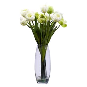 20 in. Artificial H White Tulip with Vase Silk Flower Arrangement