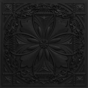 Helena Black 2 ft. x 2 ft. PVC Glue-up or Lay-in Faux Tin Ceiling Tile (40 sq. ft./case)