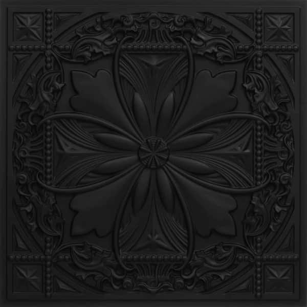 FROM PLAIN TO BEAUTIFUL IN HOURS Helena Black 2 ft. x 2 ft. PVC Glue-up or Lay-in Faux Tin Ceiling Tile (40 sq. ft./case)
