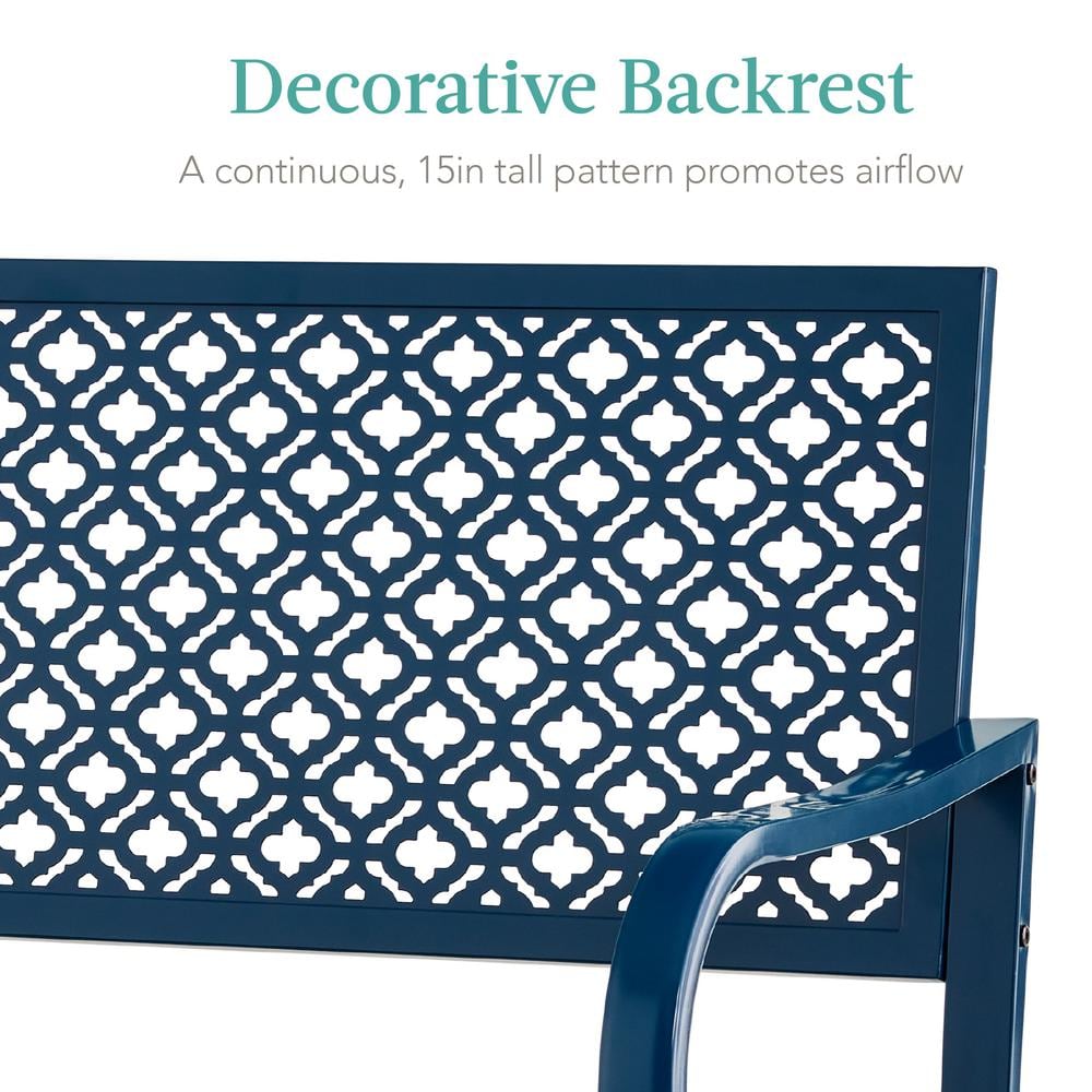 Peacock Blue Steel Geometric Backrest Lawn Bench