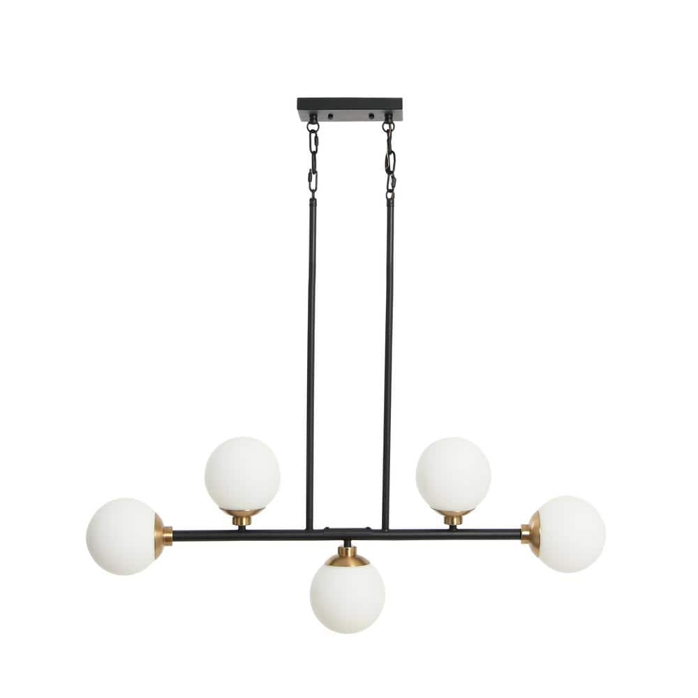 Matte Black Metal and Frosted Glass 5-Light Linear Chandelier