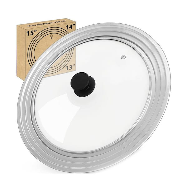 Universal Pan Lid Extra Large Stainless Steel Tempered Glass with Silicone Handle Heat Resistant Dishwasher Safe