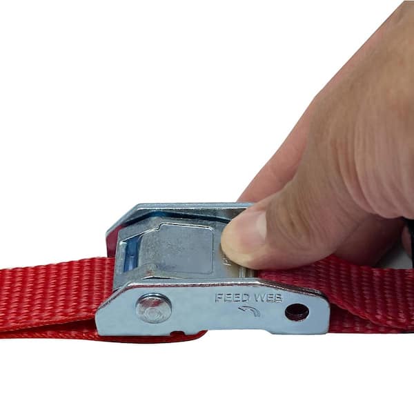 Husky 10 ft. x 1 in. Cam Buckle Tie-Down (Red) Straps with S Hook (4-Pack)  FH0898T - The Home Depot