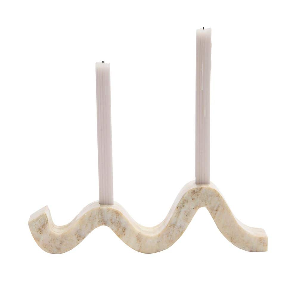 Natural Beige Marble Wave Double Taper Candle Holder