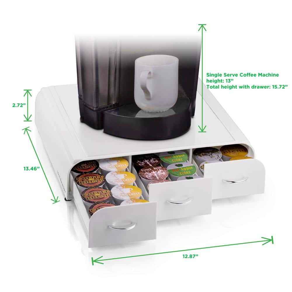 White and Chrome Coffee Pod Drawer Organizer for 42 Capsules