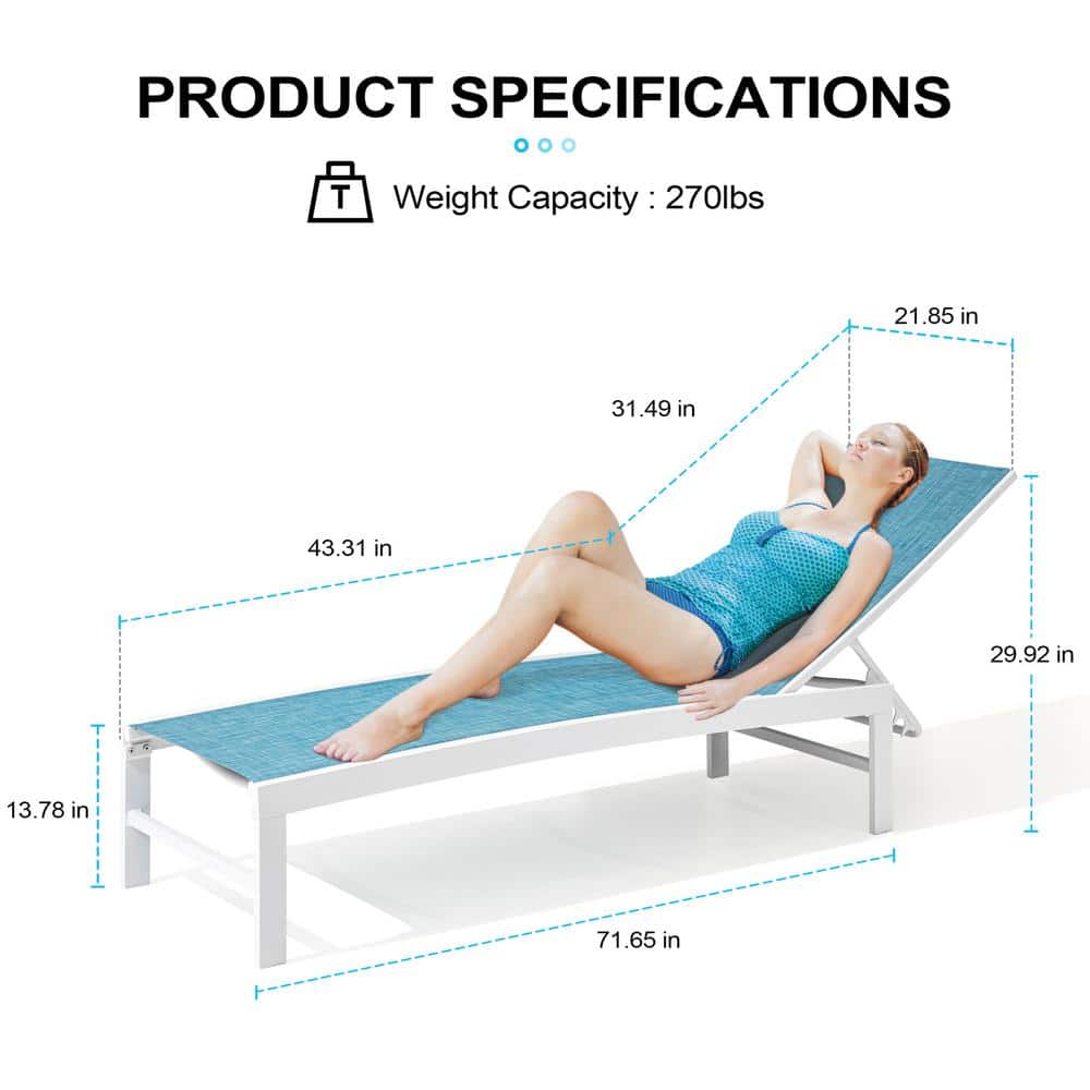 Set of 2 Blue Aluminum Adjustable Outdoor Chaise Lounges