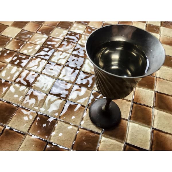 Coastal Design Brown 12 in. X 12 in. Square Glossy Textured Glass Mosaic Wall Pool Tile (10 sq.ft./Case)