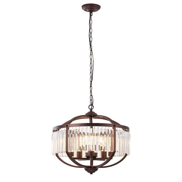 Unbranded Indoor 5-Light Oil Rubbed Bronze Uplight Pendant Globe Crystal Chandelier with Shade Adjustable Height
