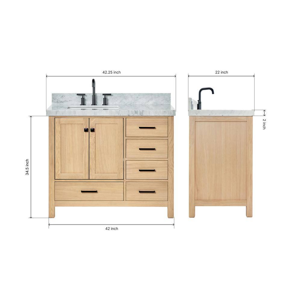 Cambridge 42'' Oak Freestanding Bathroom Vanity with Carrara Marble Top