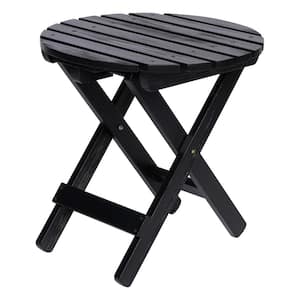 19.5 in. Black Round Cedar Wood Folding Table with Exclusive Hydro-TexTEX