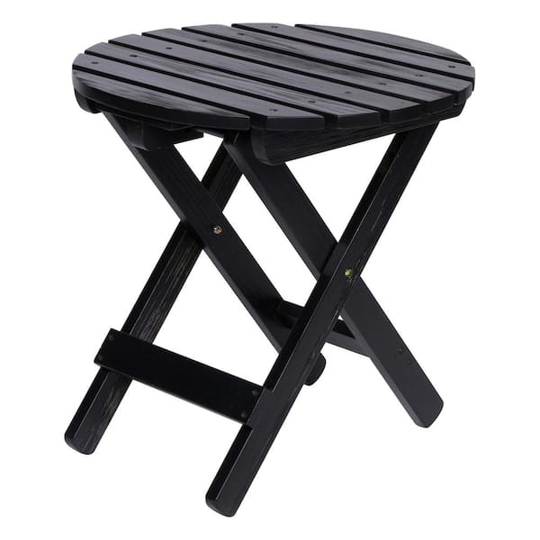 Shine Company 19.5 in. Black Round Cedar Wood Folding Table with Exclusive Hydro-TexTEX